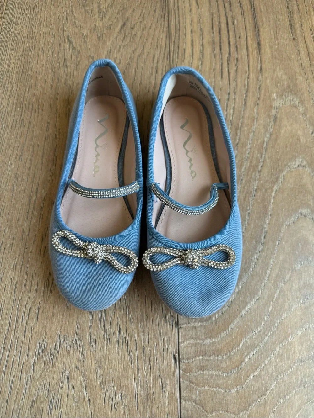 Nina Girls Blue Jean Ballet Flats with Rhinestone Bow